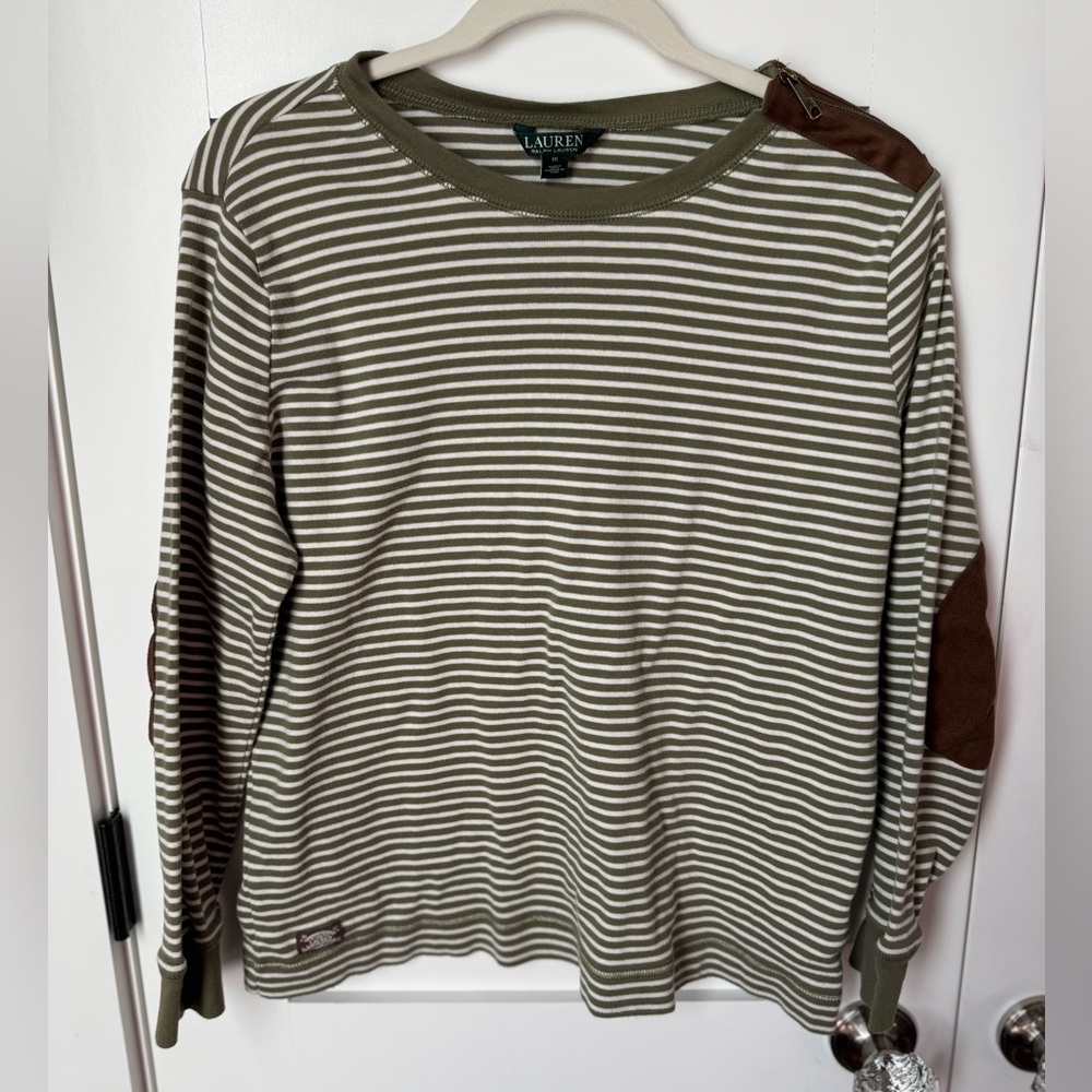 Lauren Ralph Lauren Olive and White Striped Top size 1X